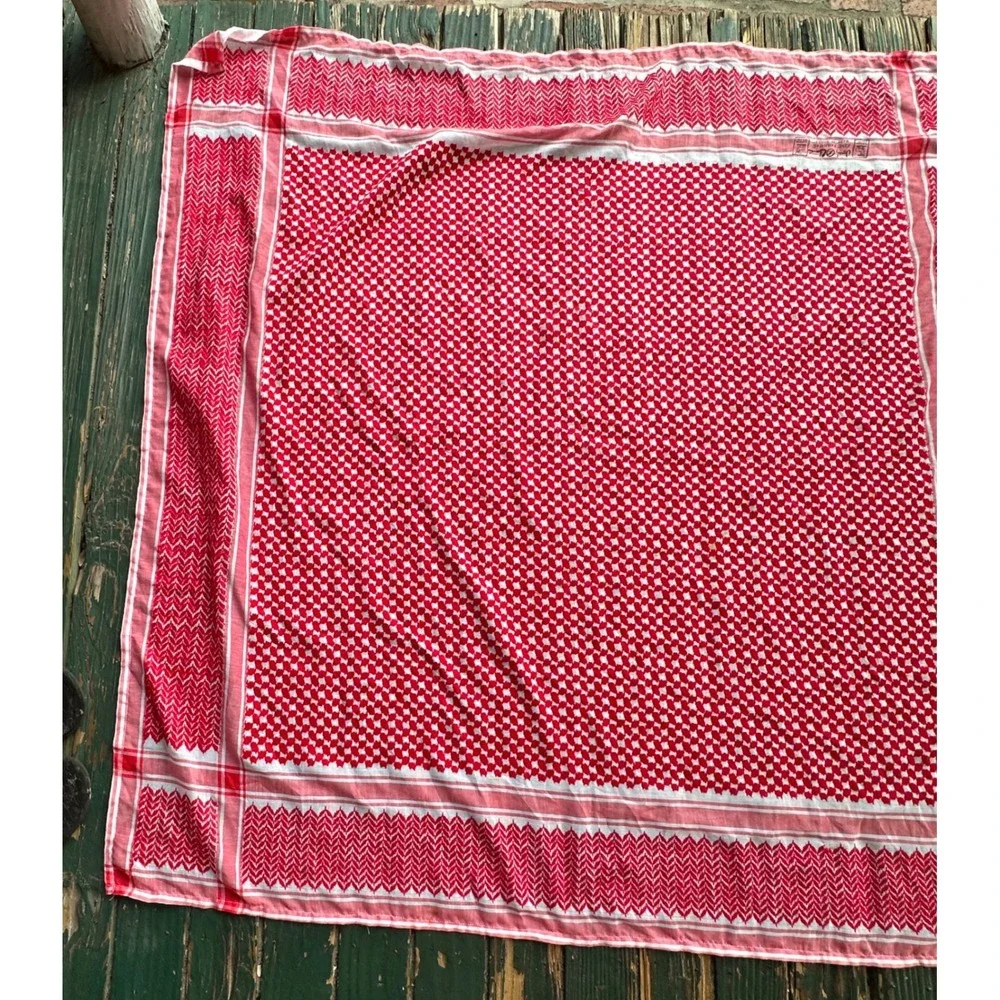 King Yashmag Red White Keffiyeh Scarf Woven Geometric Shemagh Korea 44x44